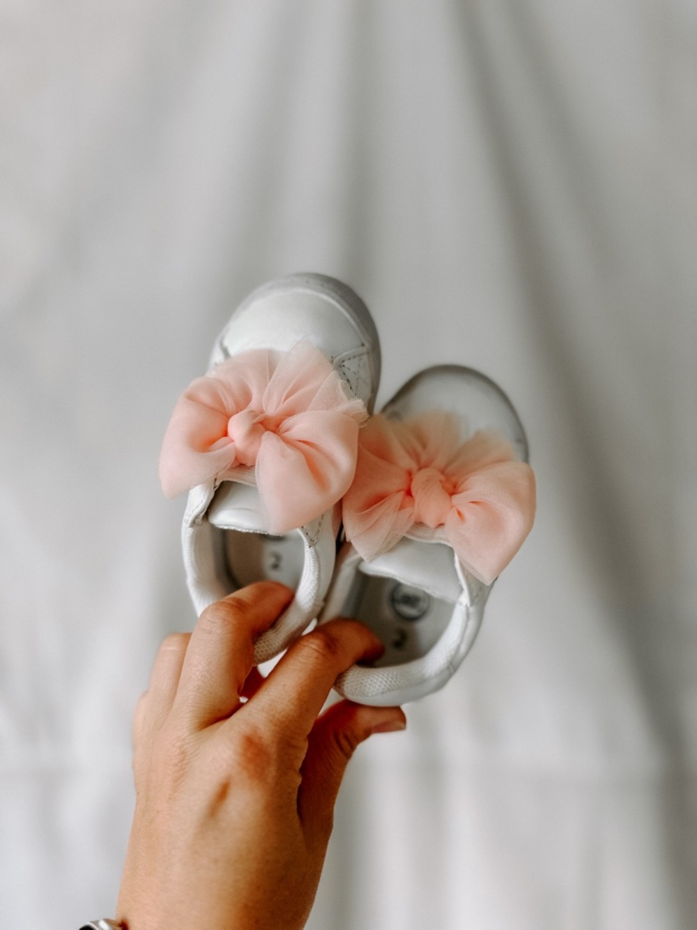 wonder nation White Baby Sneakers with Pink Tulle Bows. White slip on baby shoes